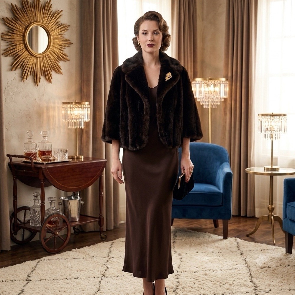 Vtg‎ Braemoor Faux Fur Cape Stole Mob Wife Old Money Classic Hollywood Glam USA